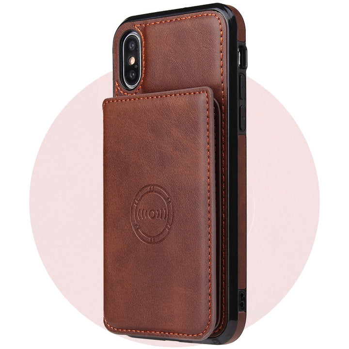 iPhone X Case with Card Holder – Business Style Leather Back Cover Wallet - Brown Style