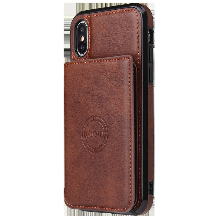 iPhone X Case with Card Holder – Business Style Leather Back Cover Wallet - Brown Style - Back view