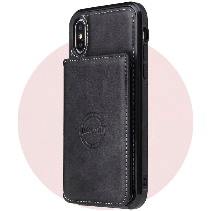 iPhone X Case with Card Holder – Business Style Leather Back Cover Wallet - Black Style