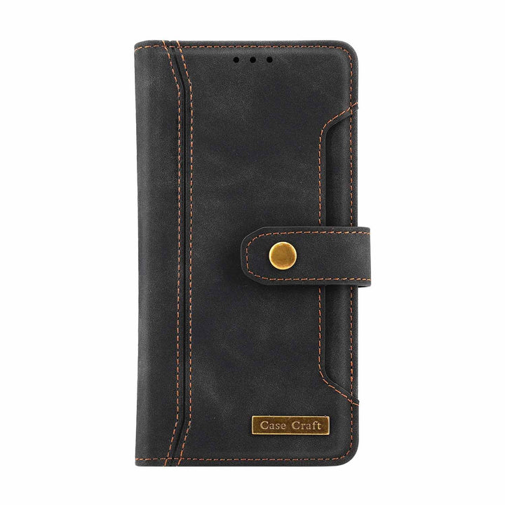 Black version of iPhone X Case with Card Holder – Magnetic Snap Protection Flap Wallet Leather Case