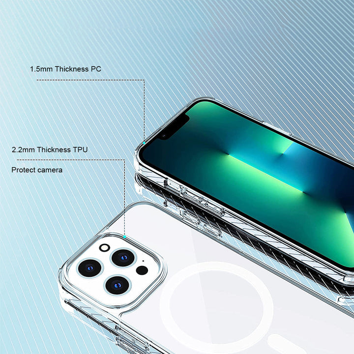 Demonstration of thickness of the transparent iphone 13 pro max phone case, showing the thickness and protection of phone camera