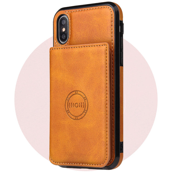 iPhone X Case with Card Holder – Business Style Leather Back Cover Wallet - Orange Style