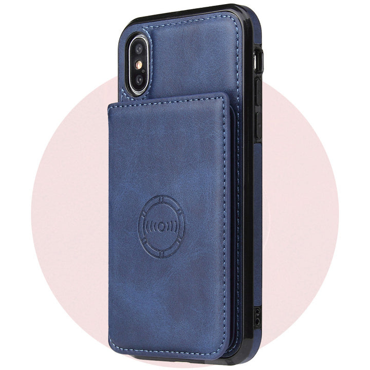 iPhone X Case with Card Holder – Business Style Leather Back Cover Wallet - Blue Style