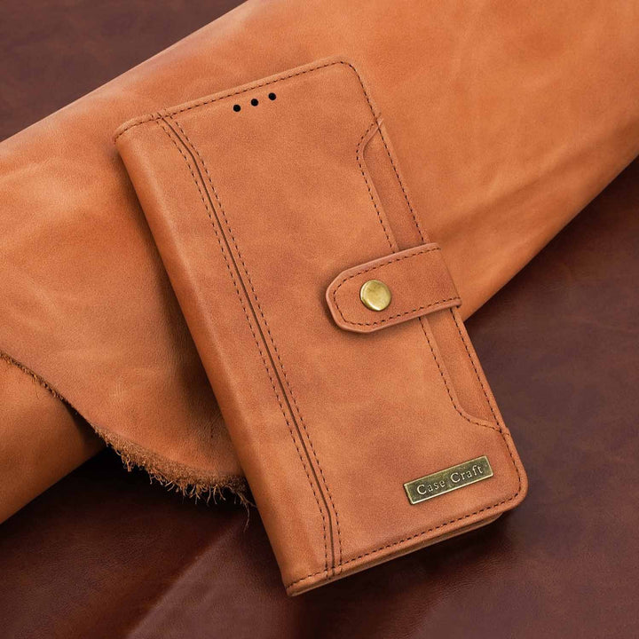 Brown version of iPhone X Case with Card Holder – Magnetic Snap Protection Flap Wallet Leather Case