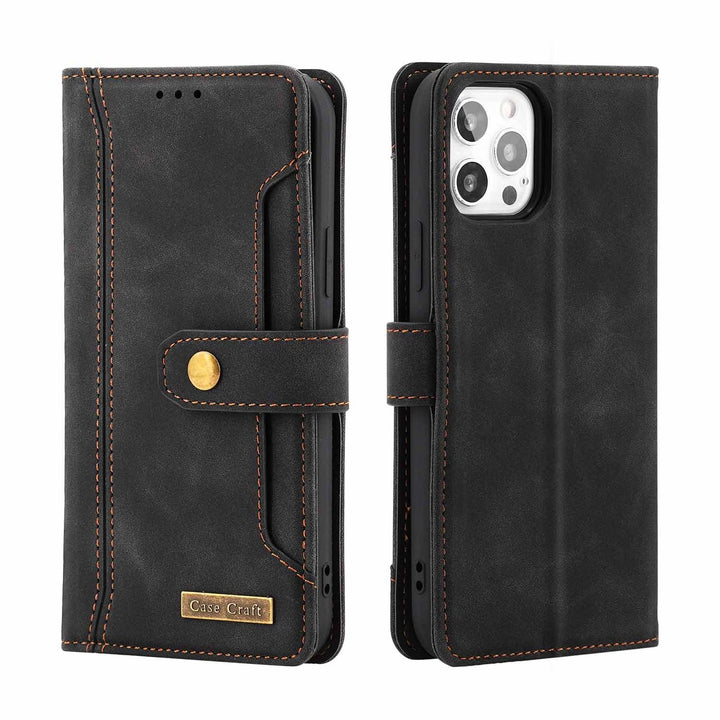 Black version of iPhone X Case with Card Holder – Magnetic Snap Protection Flap Wallet Leather Case