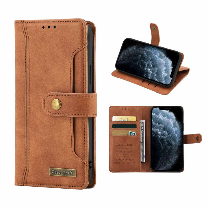 Brown version of iPhone X Case with Card Holder – Magnetic Snap Protection Flap Wallet Leather Case - different angles