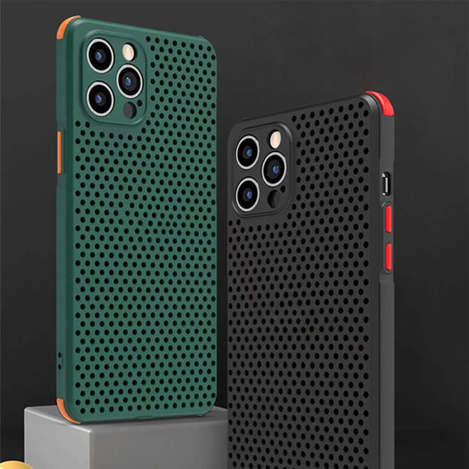 Breathable Mesh Heat Dissipation Shockproof Cell Phone Case For IPhone 12 Pro 6.1"- PrimeCables® - Green and Black Versions